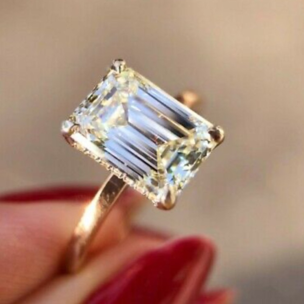 NEW Emerald Cut 14k Rose Gold Plated Ring - Picture 1 of 5